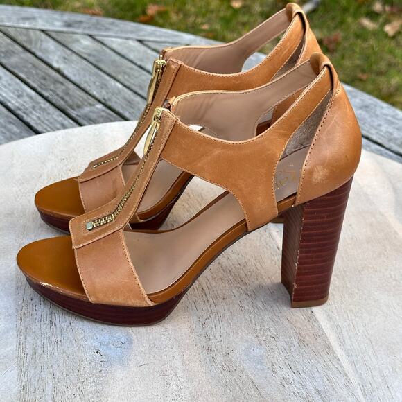 Franco Sarto Women’s Myriad Tan Leather Zip Platform Heels Size 6.5 M Sandals - Picture 5 of 12